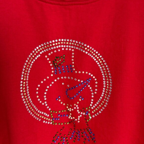 Bon Worth Women Red Sweatshirt with Rhinestone Snowman Size L - Picture 3 of 4